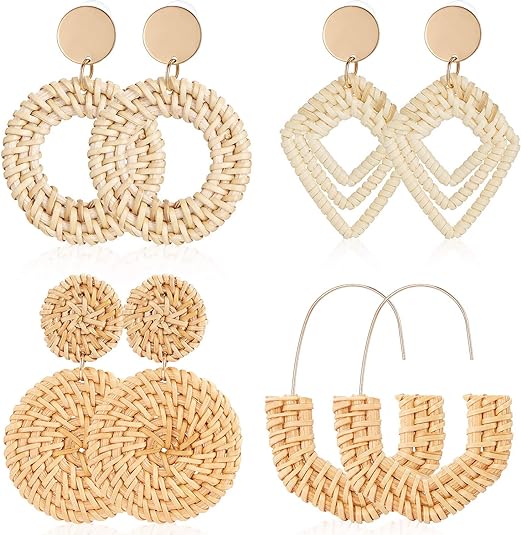 Earrings, Lightweight Geometric Earings, Tassel Woven Bohemian Earrings, Handmade Earings, Drop Dangle Earrings -4 Pairs Earrings, Lightweight Geometric Earings, Tassel Woven Bohemian Earrings, Handmade Earings, Drop Dangle Earrings -4 Pairs